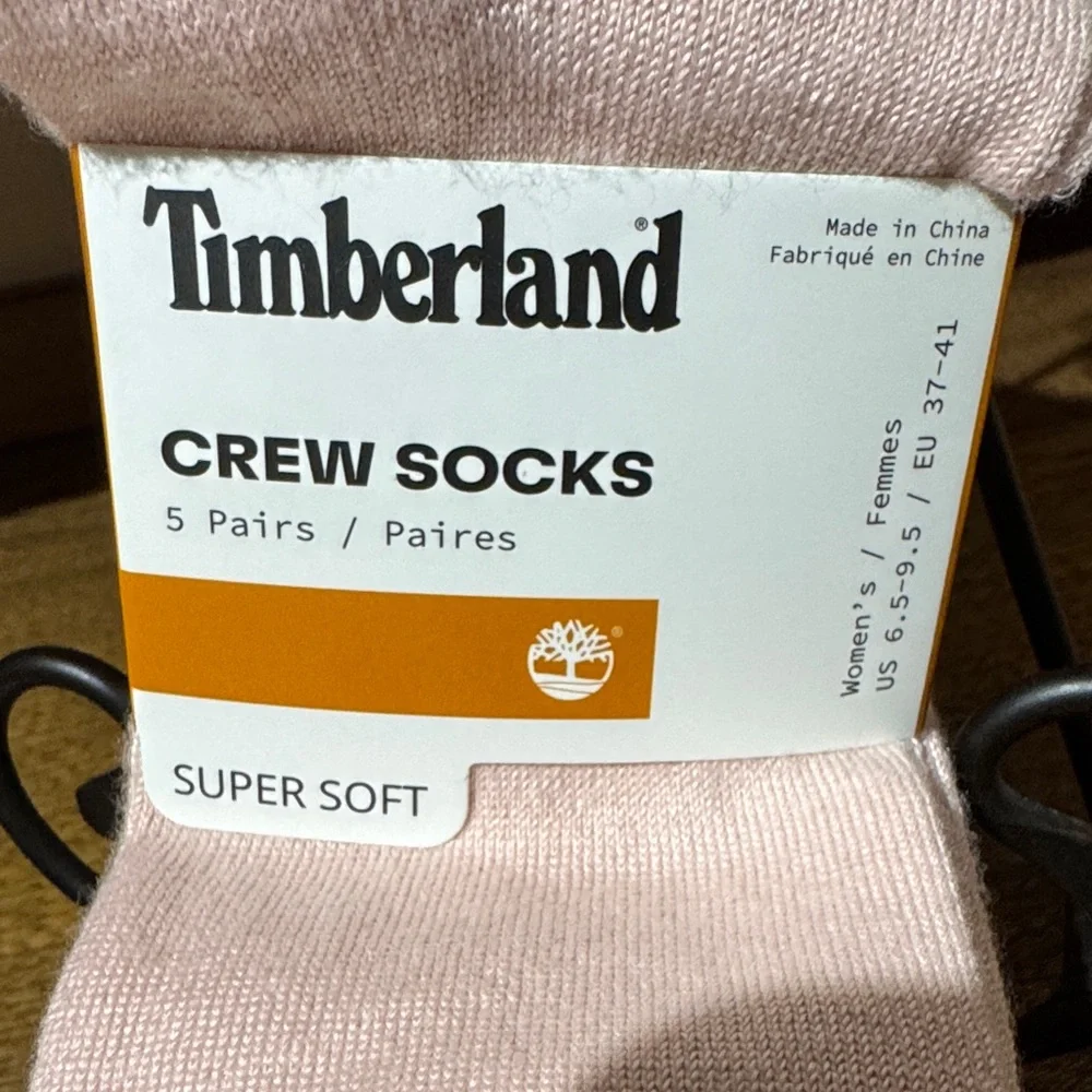 Timberland Women's Crew Socks - Pink, white and Gray colors.
